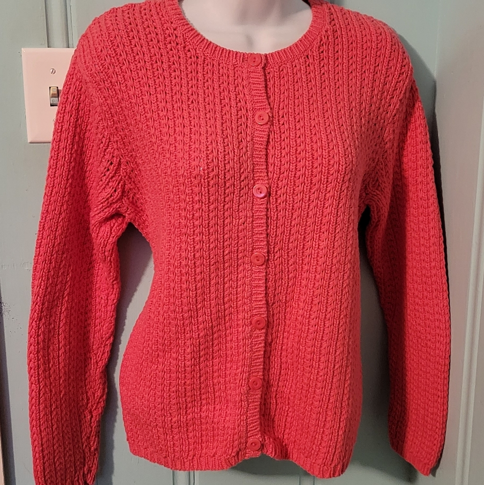 Talbots coral knitted cardigan sweater Size PM